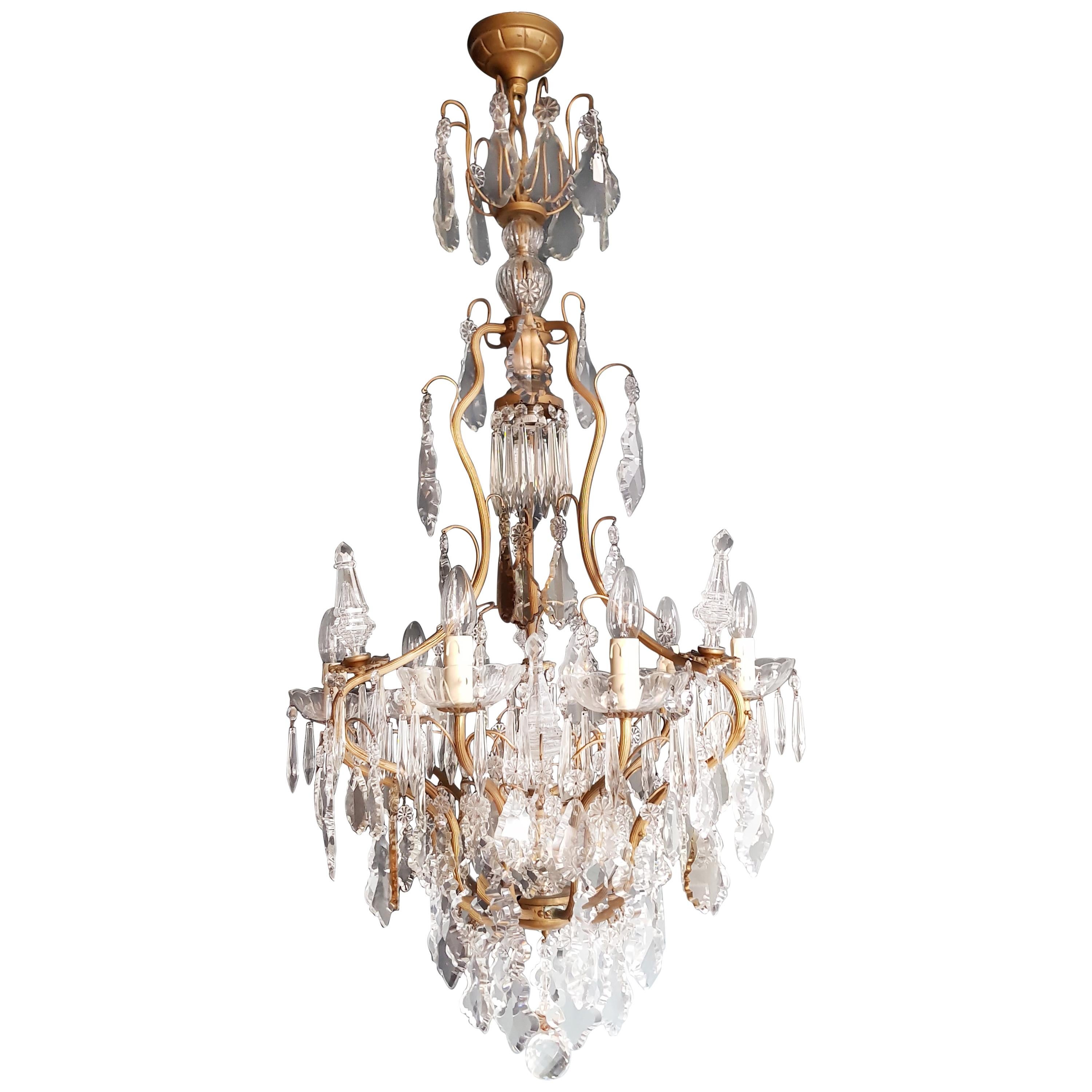 Pair of Antique Crystal Chandelier Ceiling Lamp Murano Lustre Art Nouveau For Sale at 1stDibs