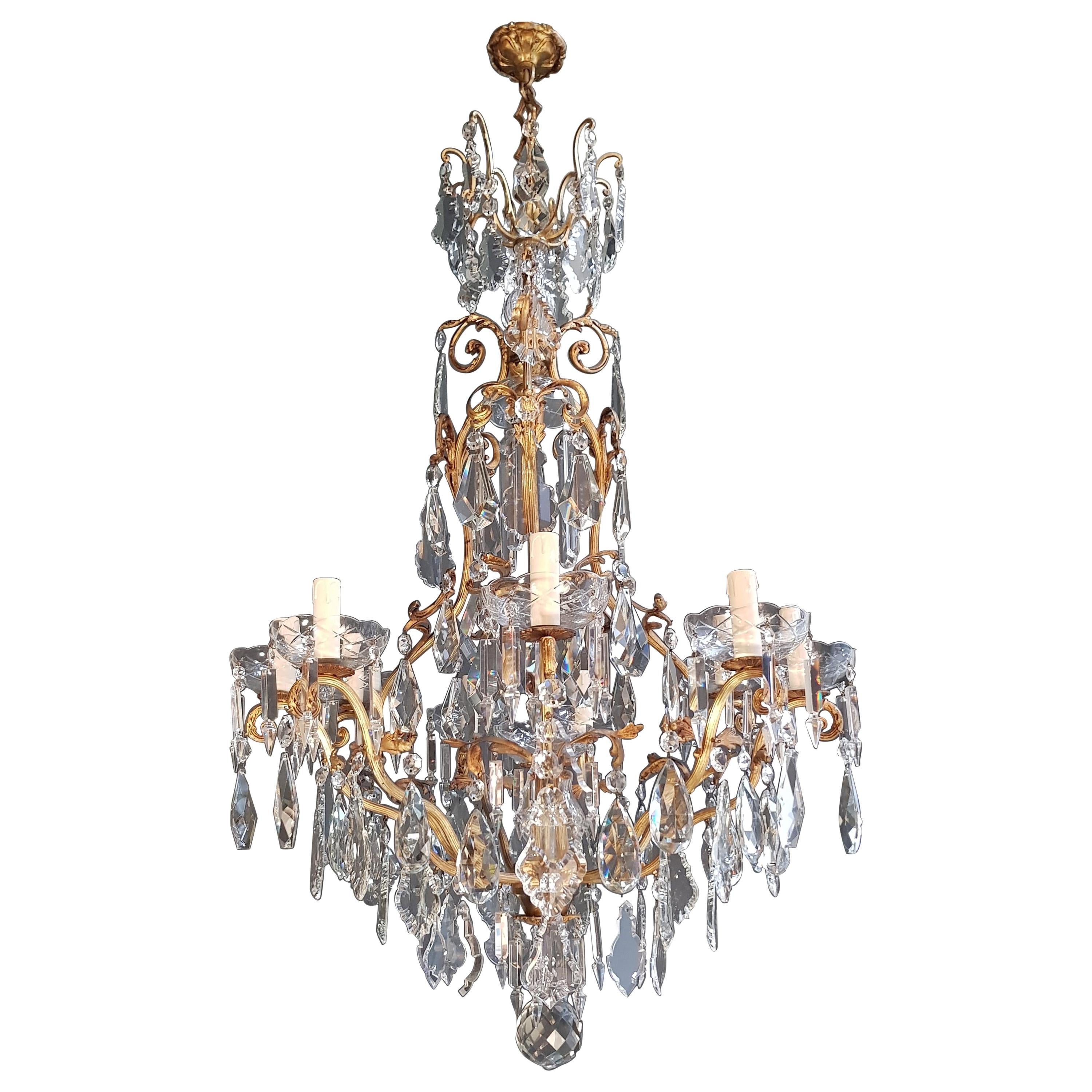 French Crystal Chandelier Antique Ceiling Lamp Lustre Art Nouveau Lamp Rarity