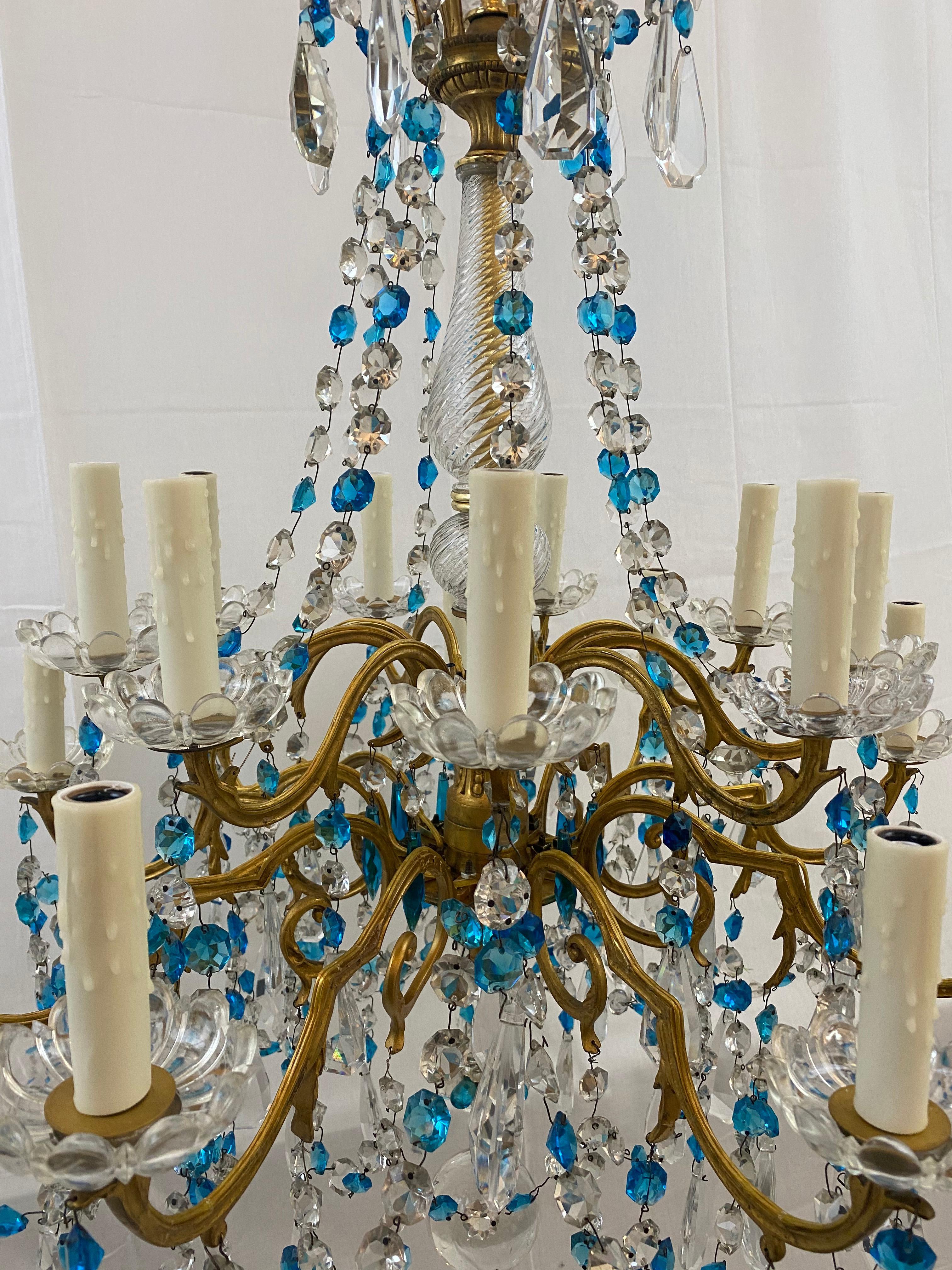 19th century French blue and clear crystal chandelier, 18-light with 18 - 4