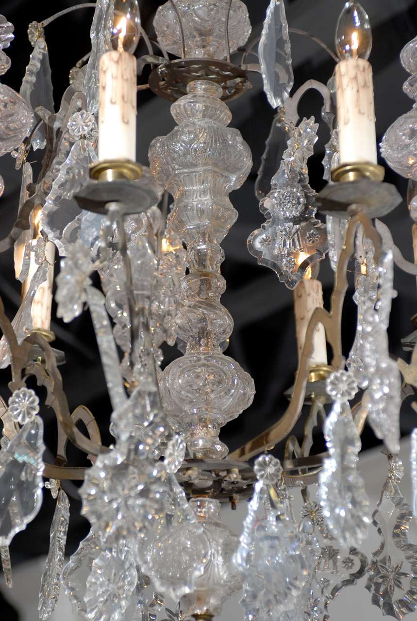 Patinated French Baroque Revival Six-Light Crystal Chandelier from a Church, circa 1860 For Sale