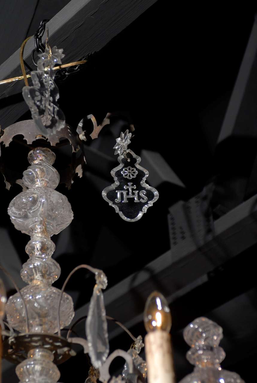 French Baroque Revival Six-Light Crystal Chandelier from a Church, circa 1860 In Good Condition For Sale In Atlanta, GA