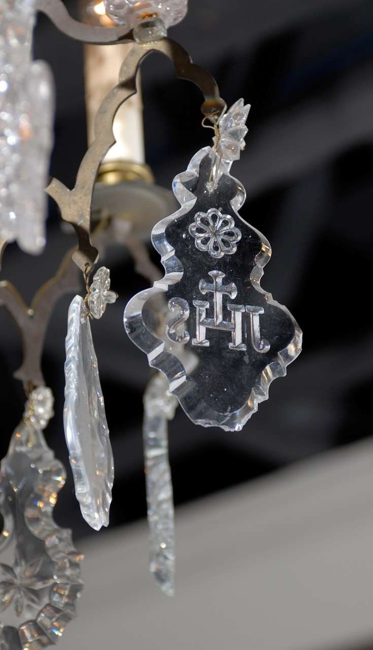 19th Century French Baroque Revival Six-Light Crystal Chandelier from a Church, circa 1860 For Sale