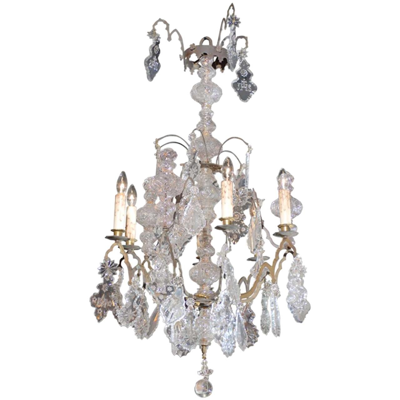 French Baroque Revival Six-Light Crystal Chandelier from a Church, circa 1860 For Sale