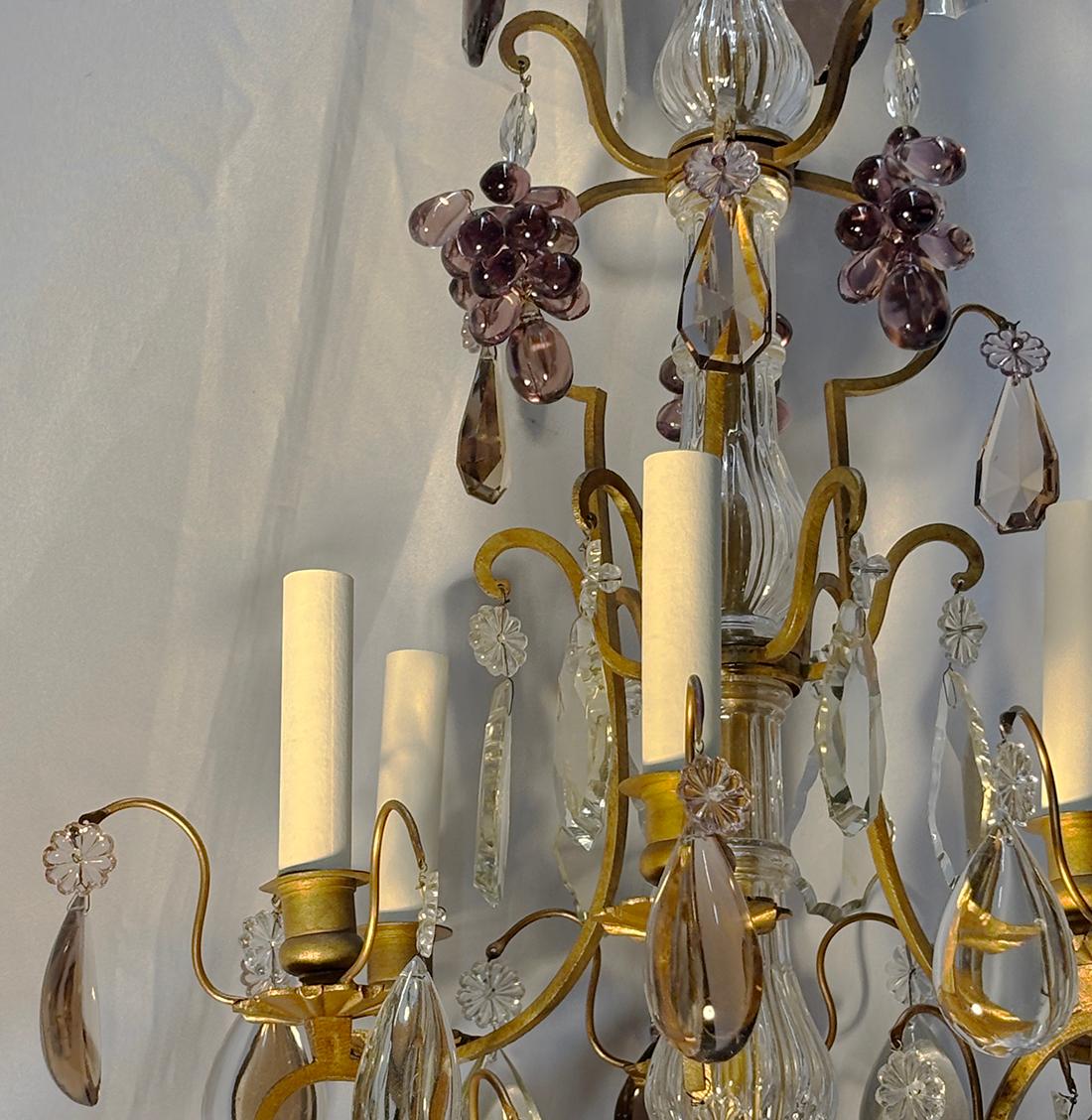 French Crystal Chandelier with Glass Grapes In Good Condition For Sale In New York, NY