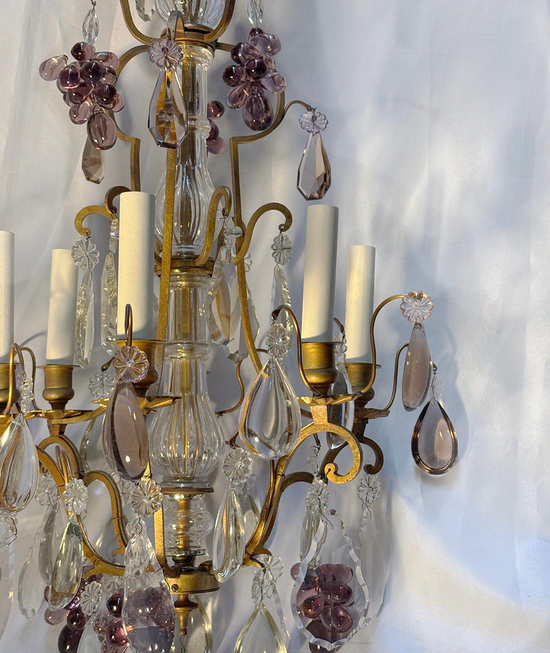 Mid-20th Century French Crystal Chandelier with Glass Grapes For Sale