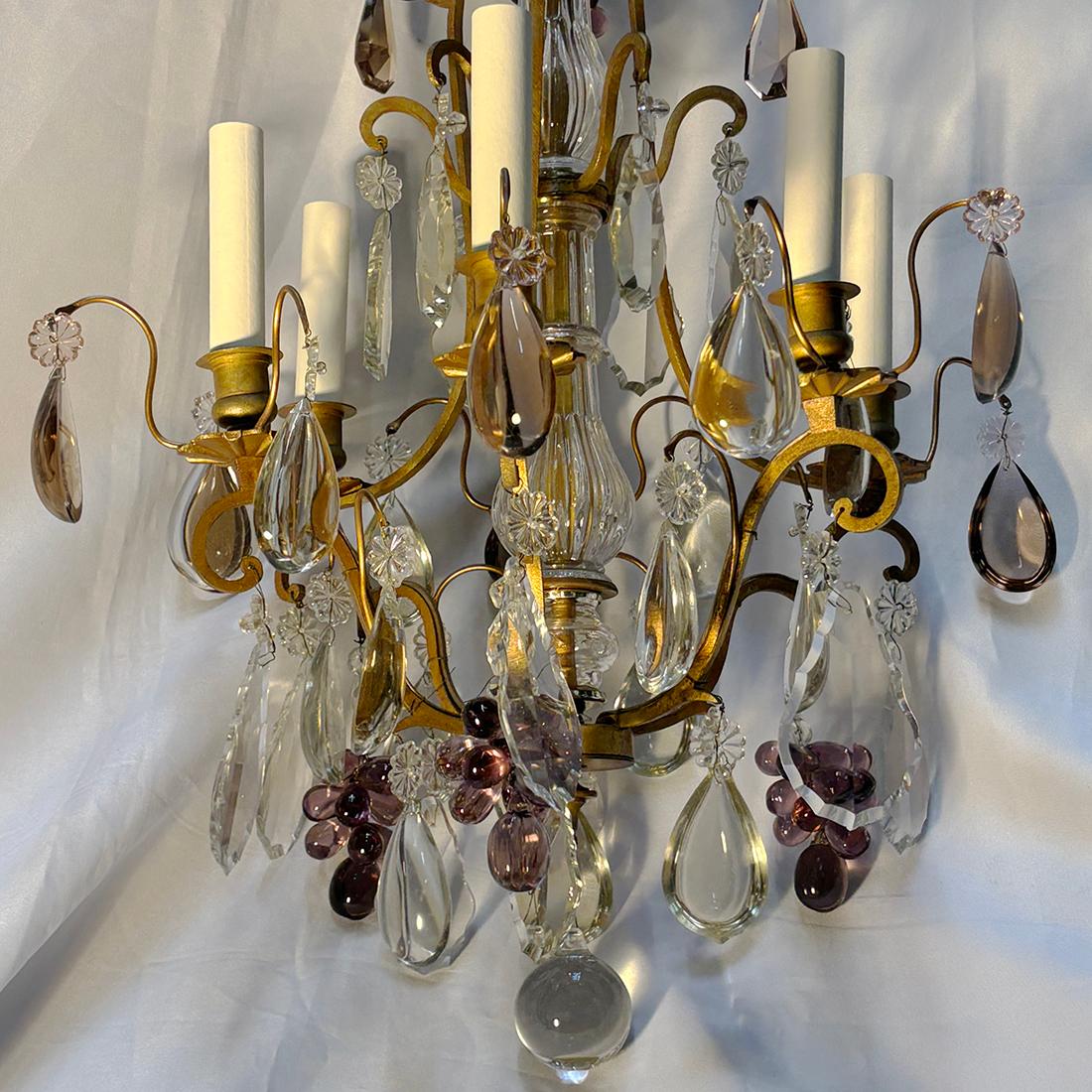 Bronze French Crystal Chandelier with Glass Grapes For Sale
