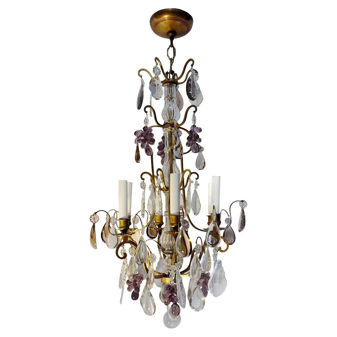 French Crystal Chandelier with Glass Grapes For Sale