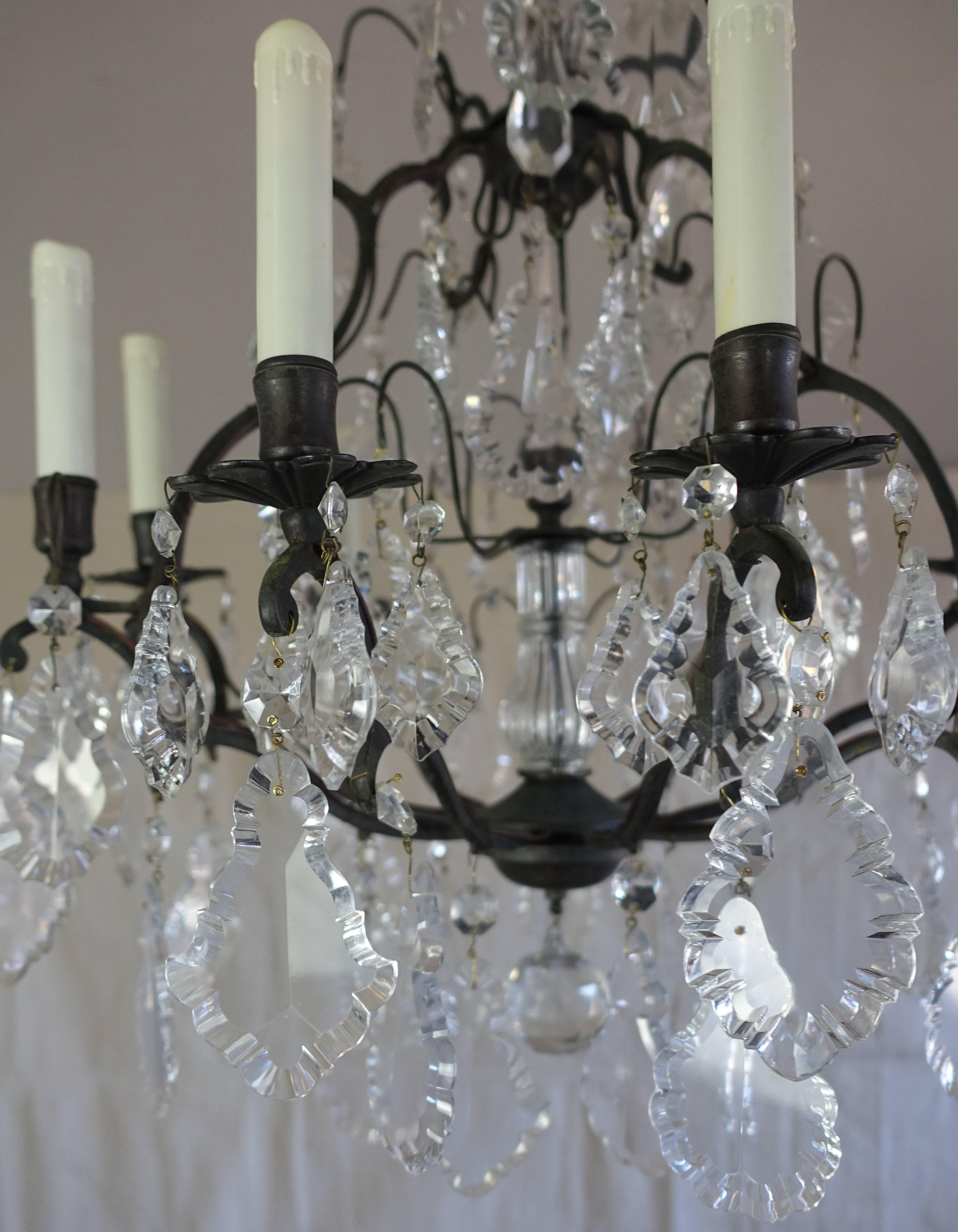 Early 20th Century French Crystal Chandelier with Pedeloque Drops, circa 1940s