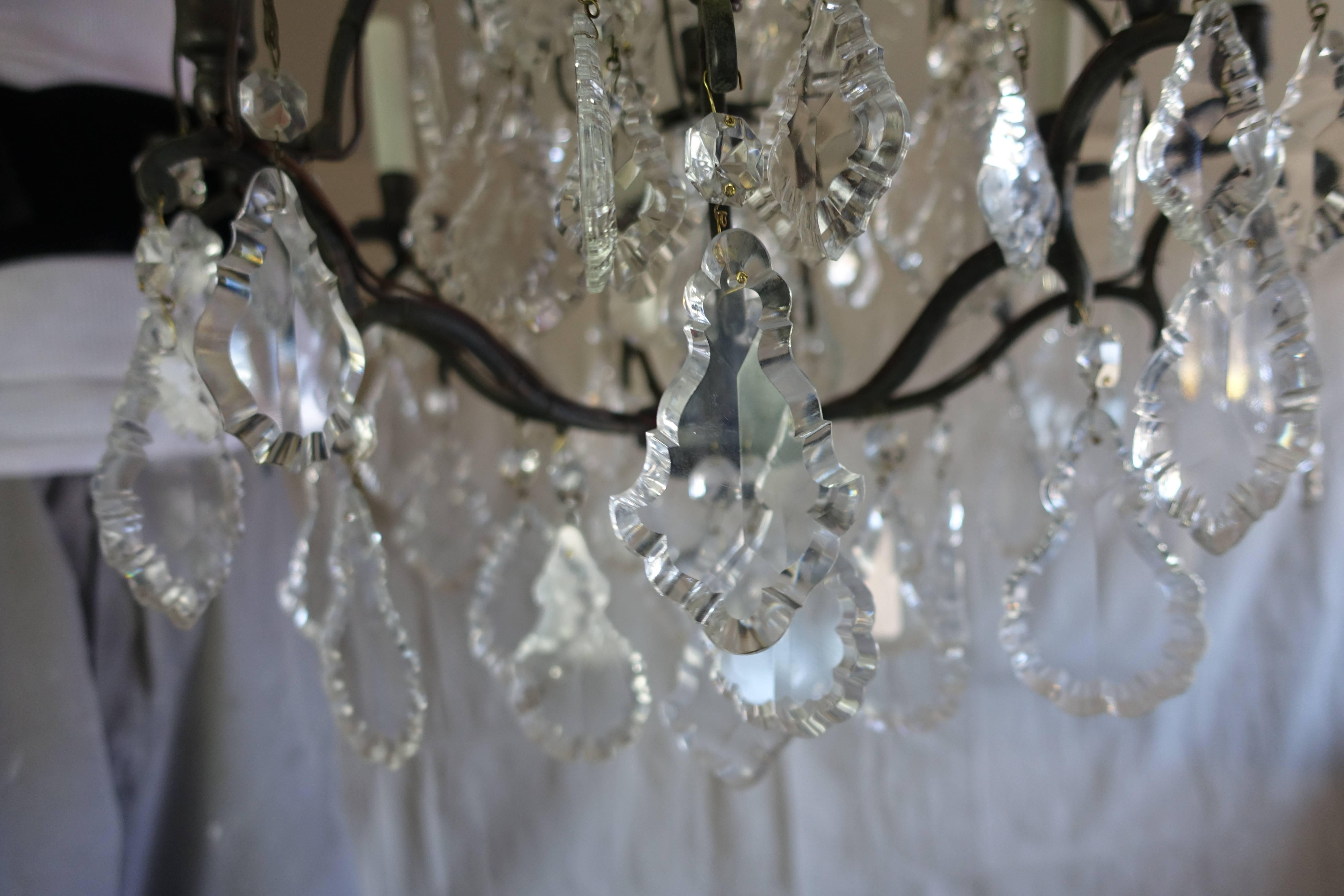 French Crystal Chandelier with Pedeloque Drops, circa 1940s 1