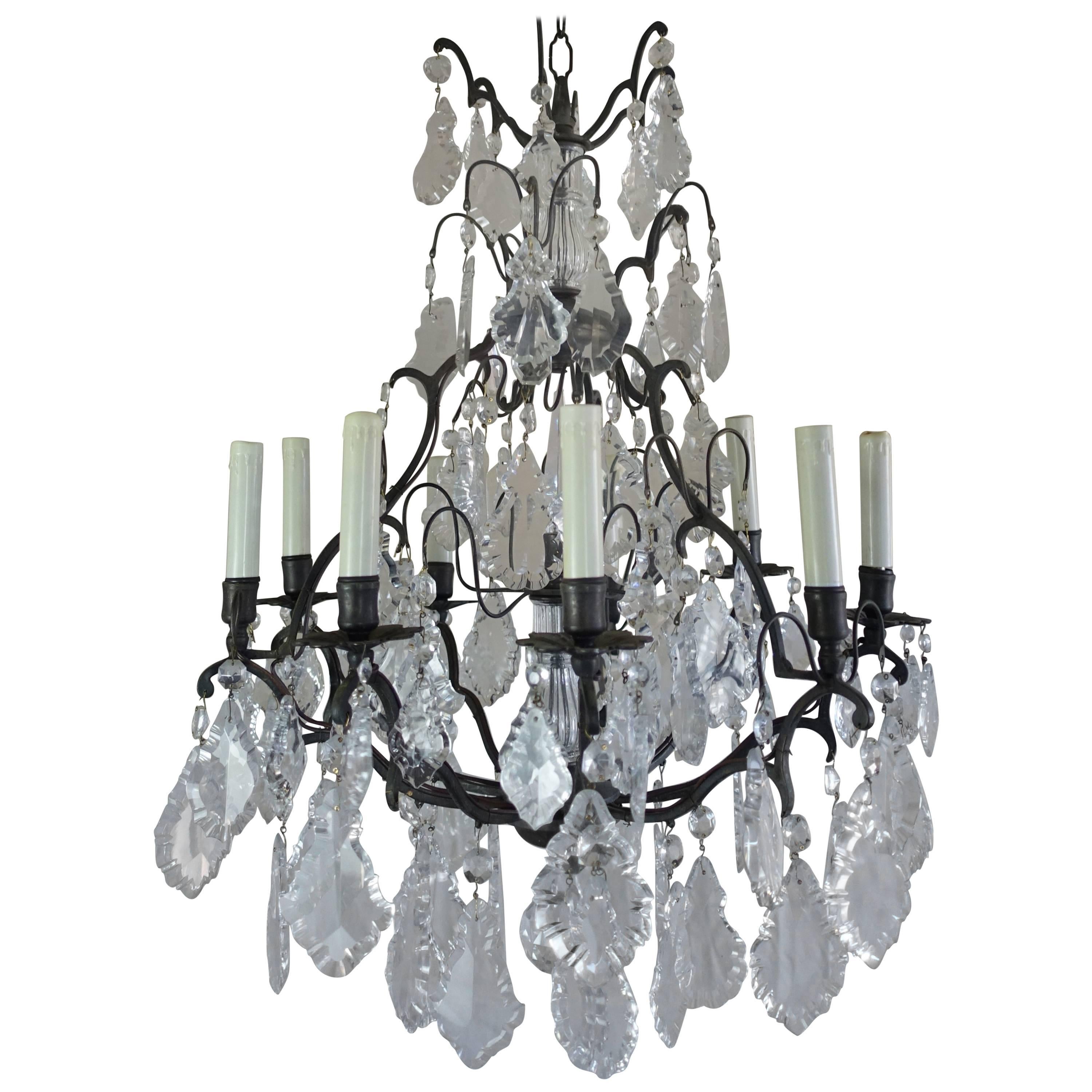 French Crystal Chandelier with Pedeloque Drops, circa 1940s
