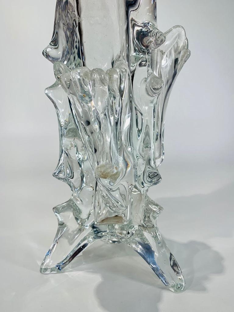 Mid-Century Modern French crystal circa 1970 with applied glass. For Sale
