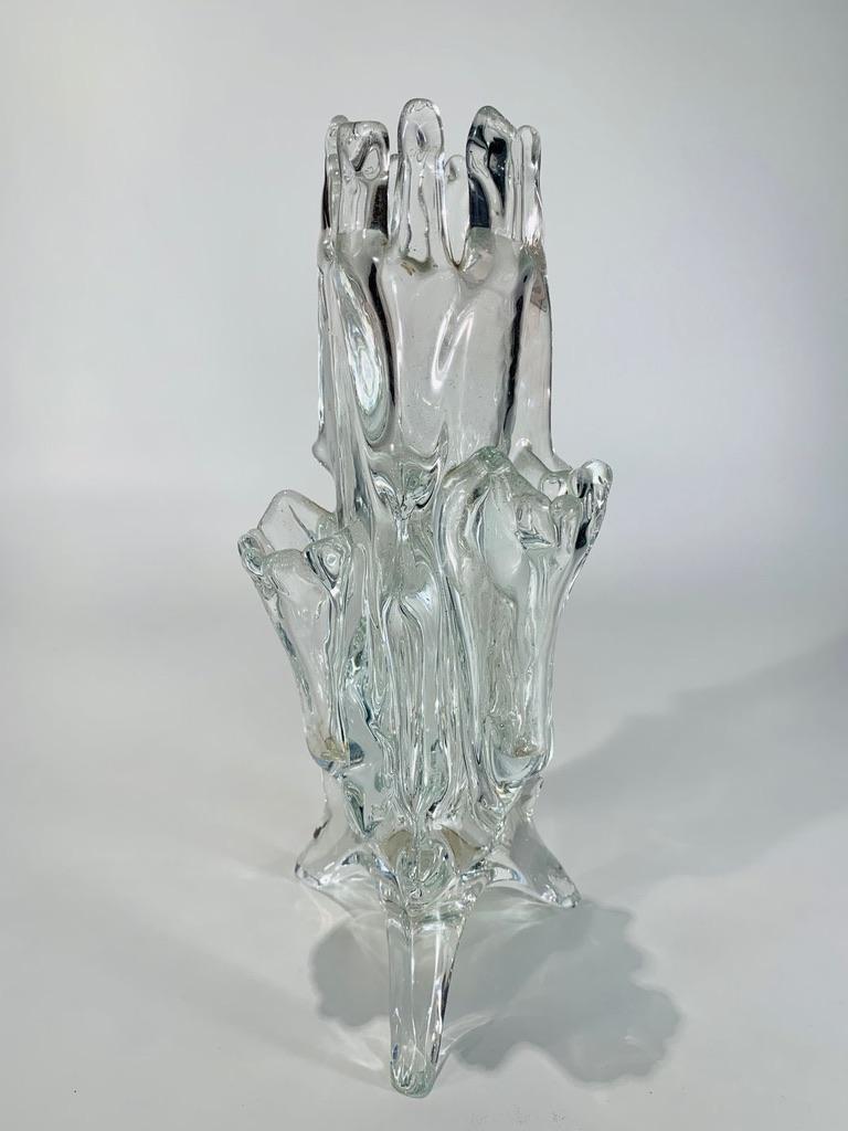 Other French crystal circa 1970 with applied glass. For Sale