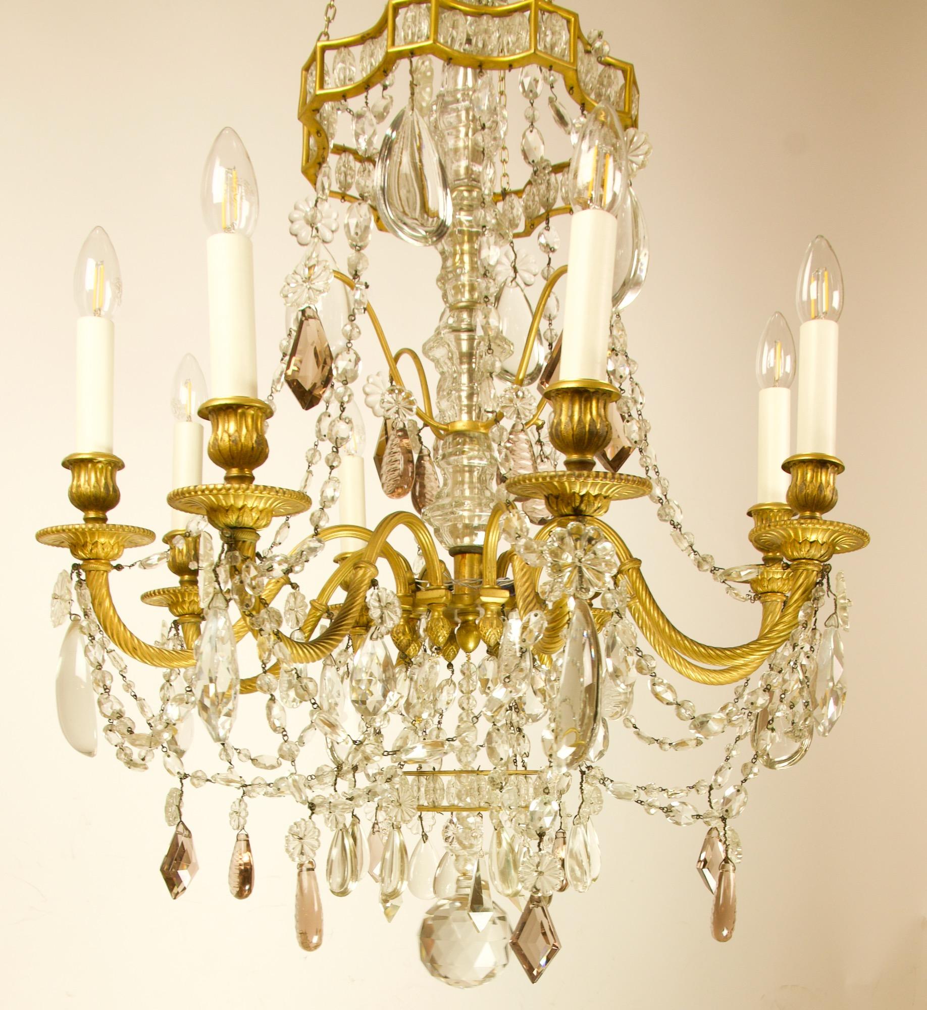 19th Century French Crystal-Cut and Gilt Bronze Louis XVI Chandelier Attr. to Maison Baguès