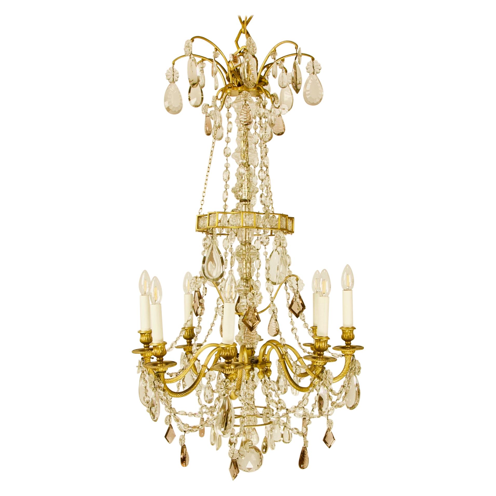 French Crystal-Cut and Gilt Bronze Louis XVI Chandelier Attr. to Maison Baguès
