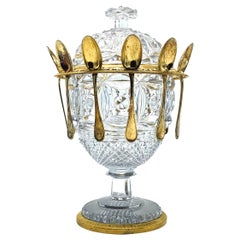 French Crystal Dessert Bucket with Vermeil Silver Spoons by Henin et Cie