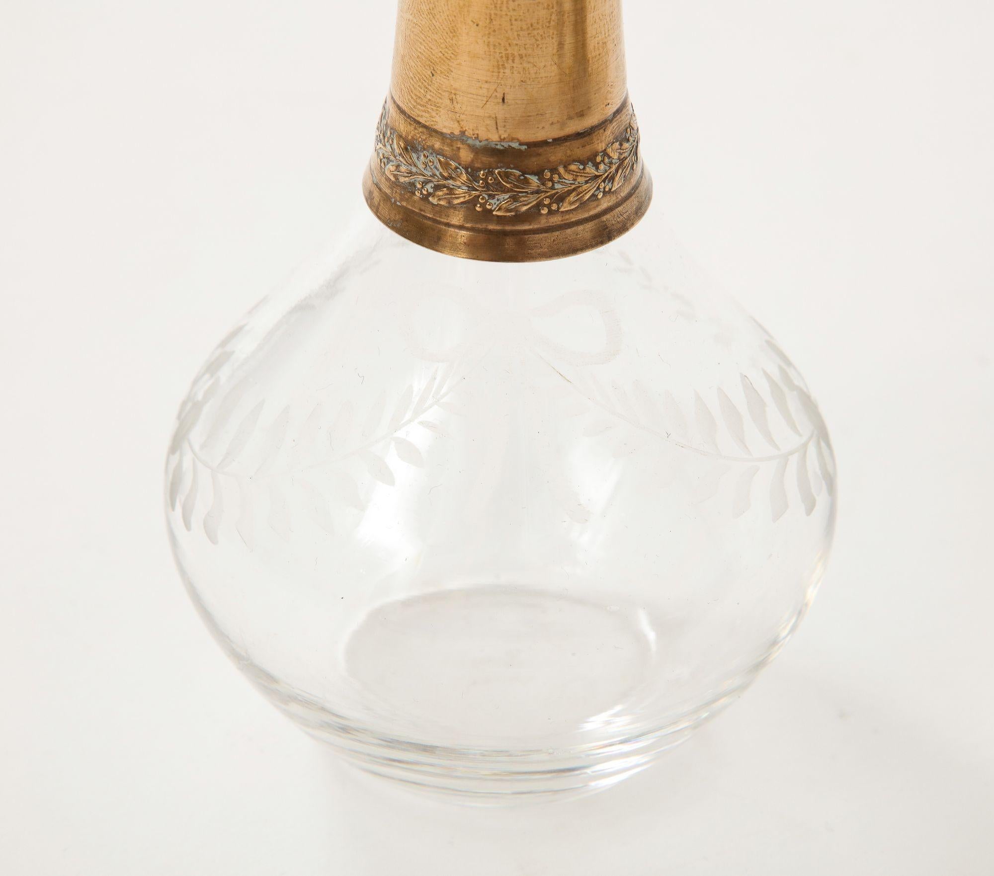 Laiton Service à liqueur et verres en cristal français gravé en vente