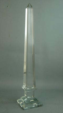 Vintage French Crystal Faceted Tall Obelisk Decorative Sculpture