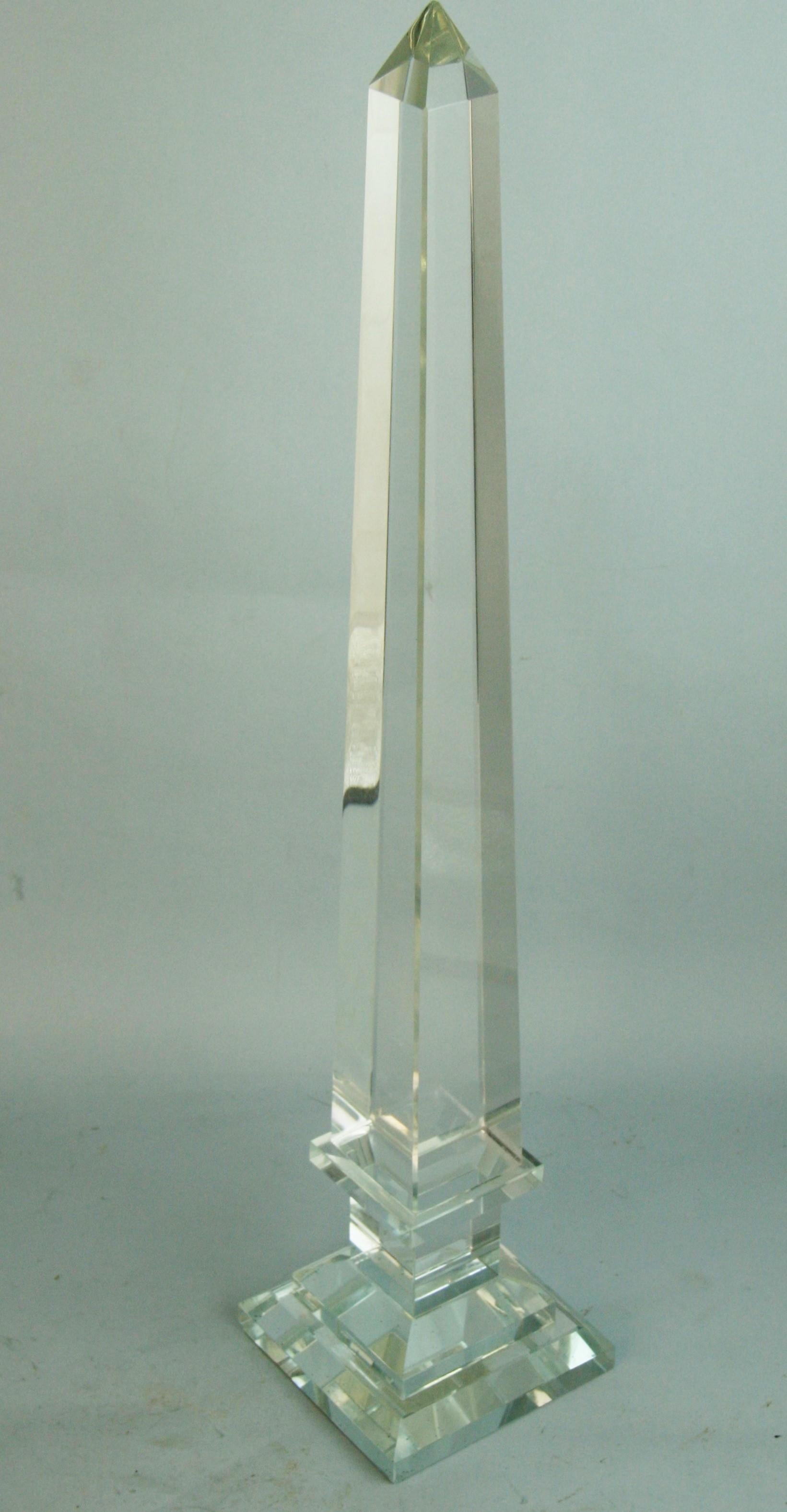 French Crystal Faceted Tall Obelisk For Sale 1