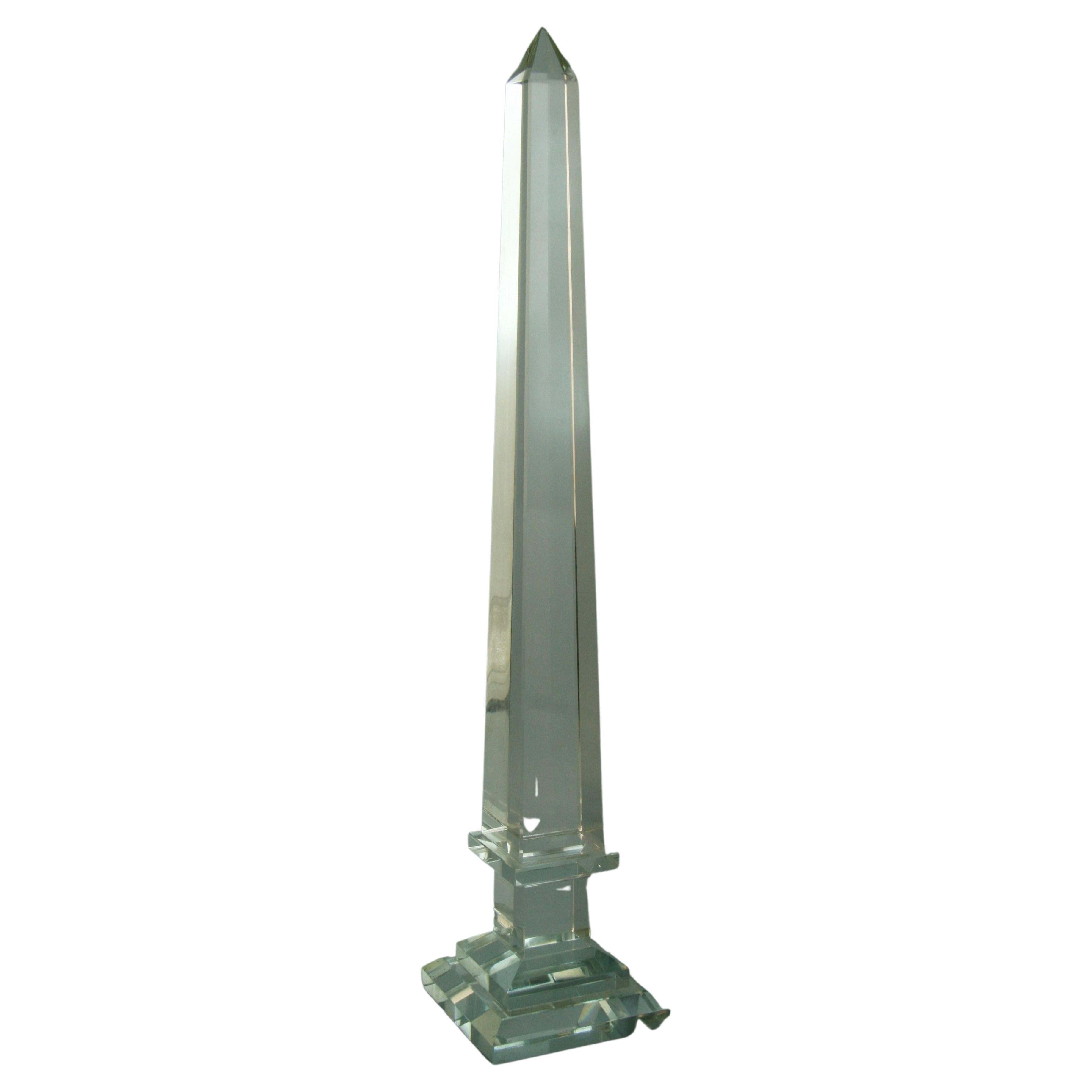 French Crystal Faceted Tall Obelisk For Sale