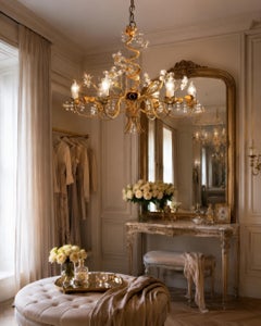 French Crystal Flower and Rose Chandelier, 1960s
