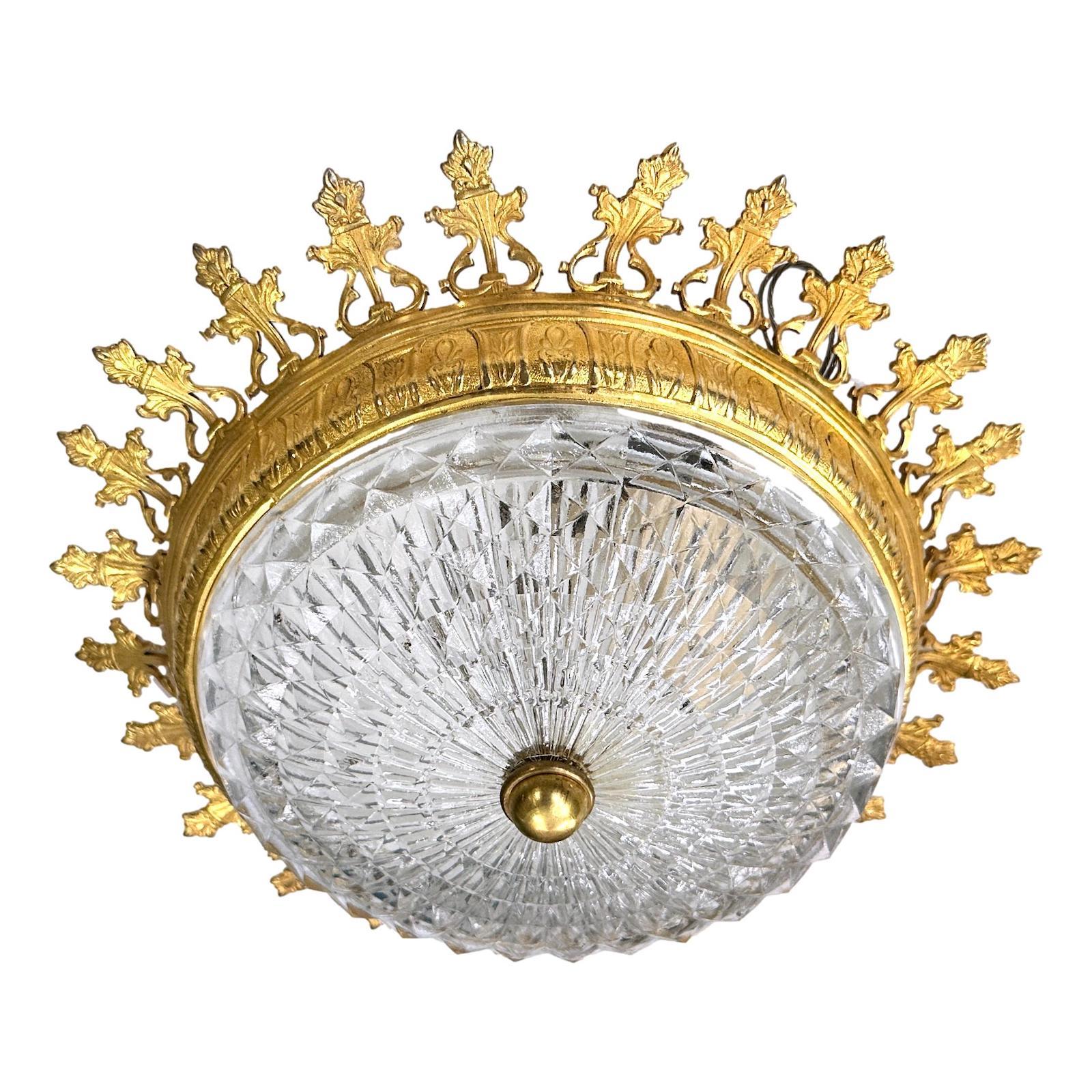 French Crystal Flush Mount In Good Condition For Sale In New York, NY