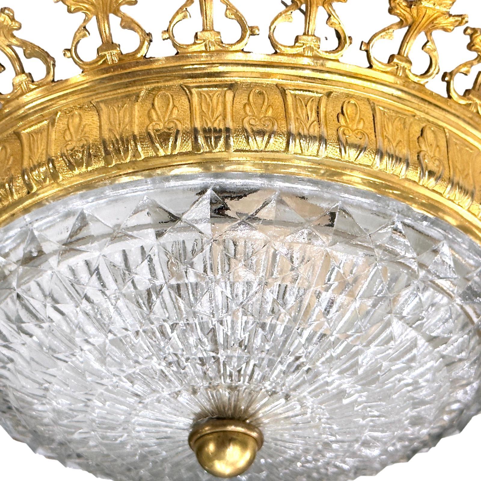 Mid-20th Century French Crystal Flush Mount For Sale