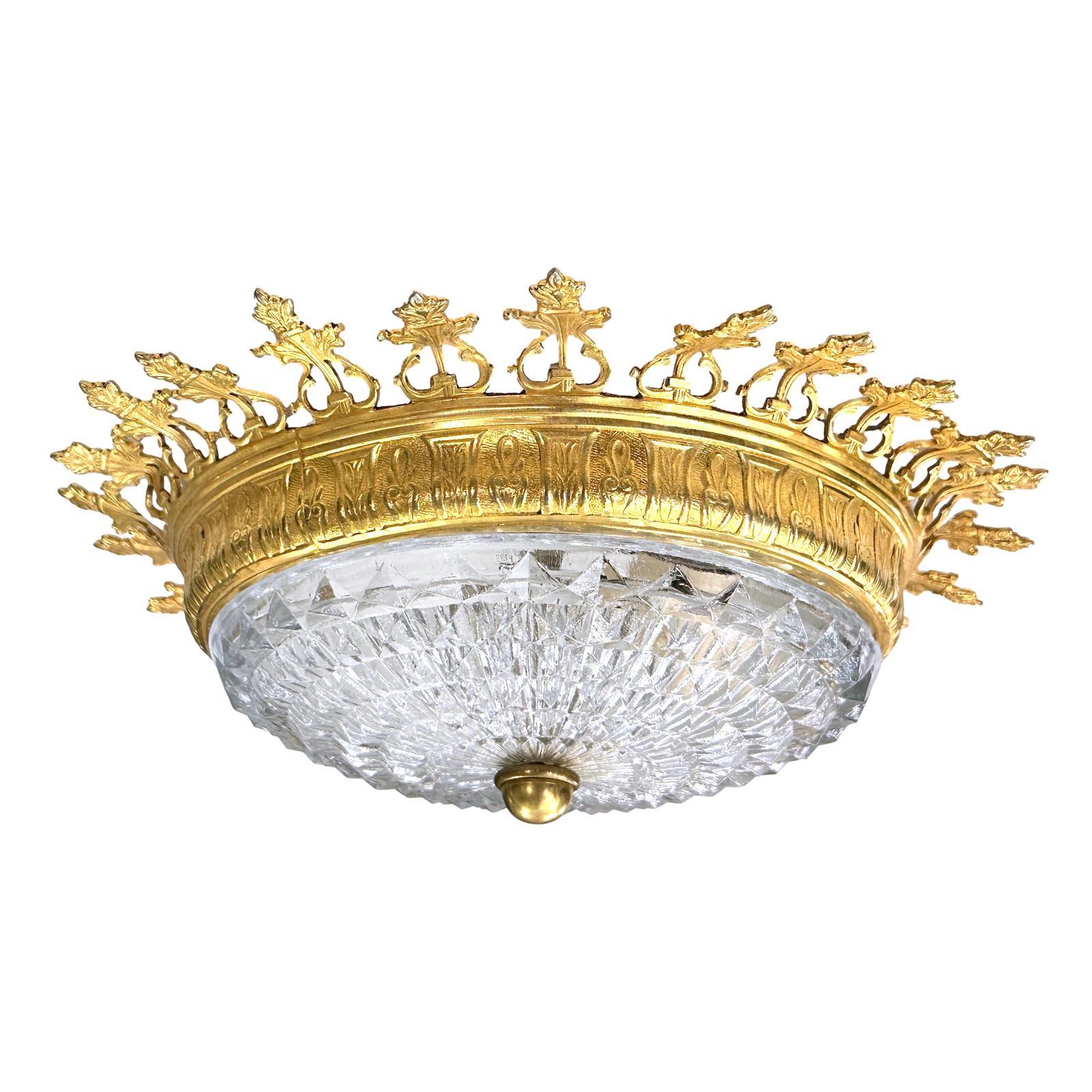 Bronze French Crystal Flush Mount For Sale