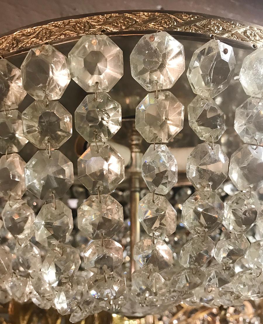 French Crystal Flush Mounted Light Fixture In Good Condition In New York, NY