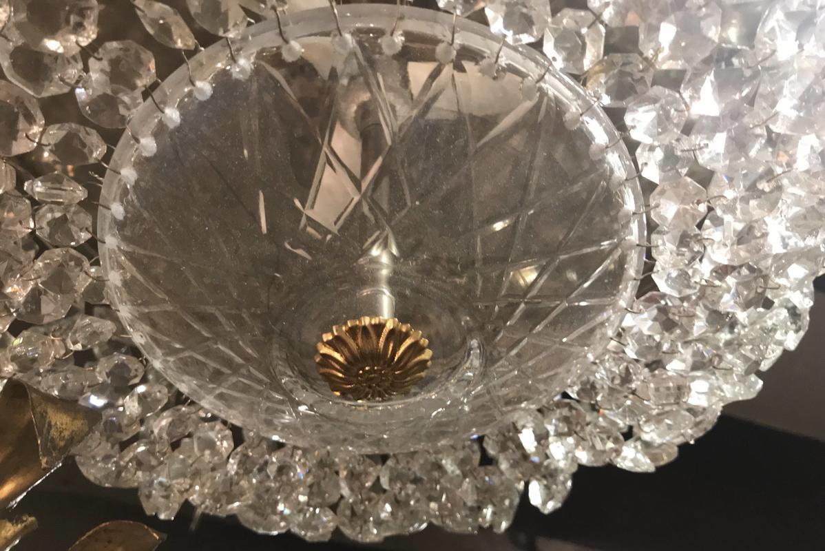 Mid-20th Century French Crystal Flush Mounted Light Fixture