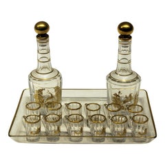 Vintage French Crystal Gilded Liquor Set with Original Tray