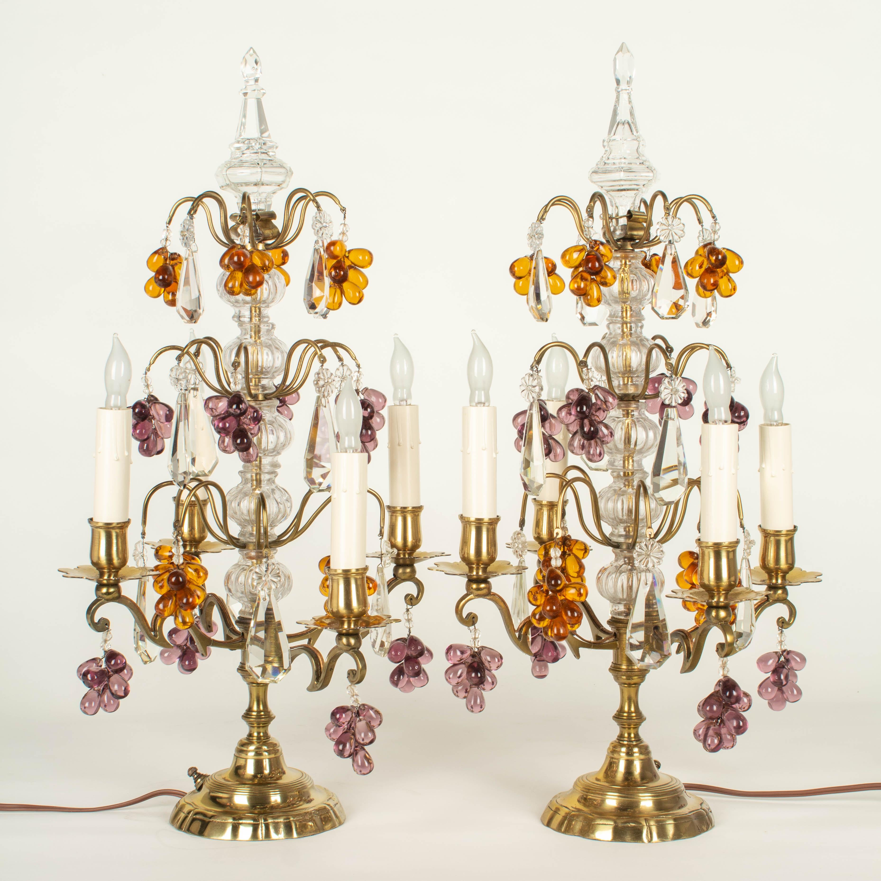 French Crystal Girandoles with Grape Clusters 4