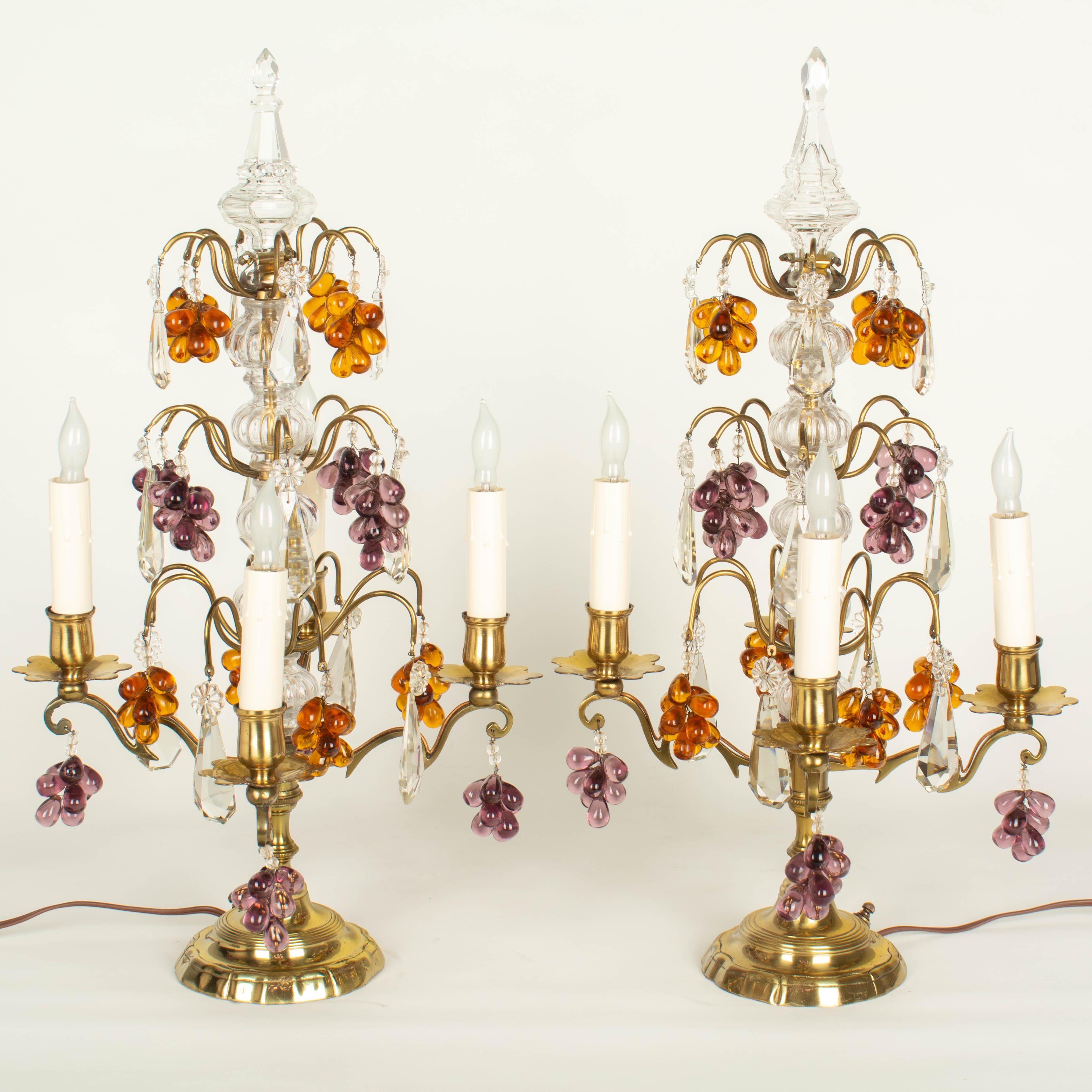 Louis XV French Crystal Girandoles with Grape Clusters