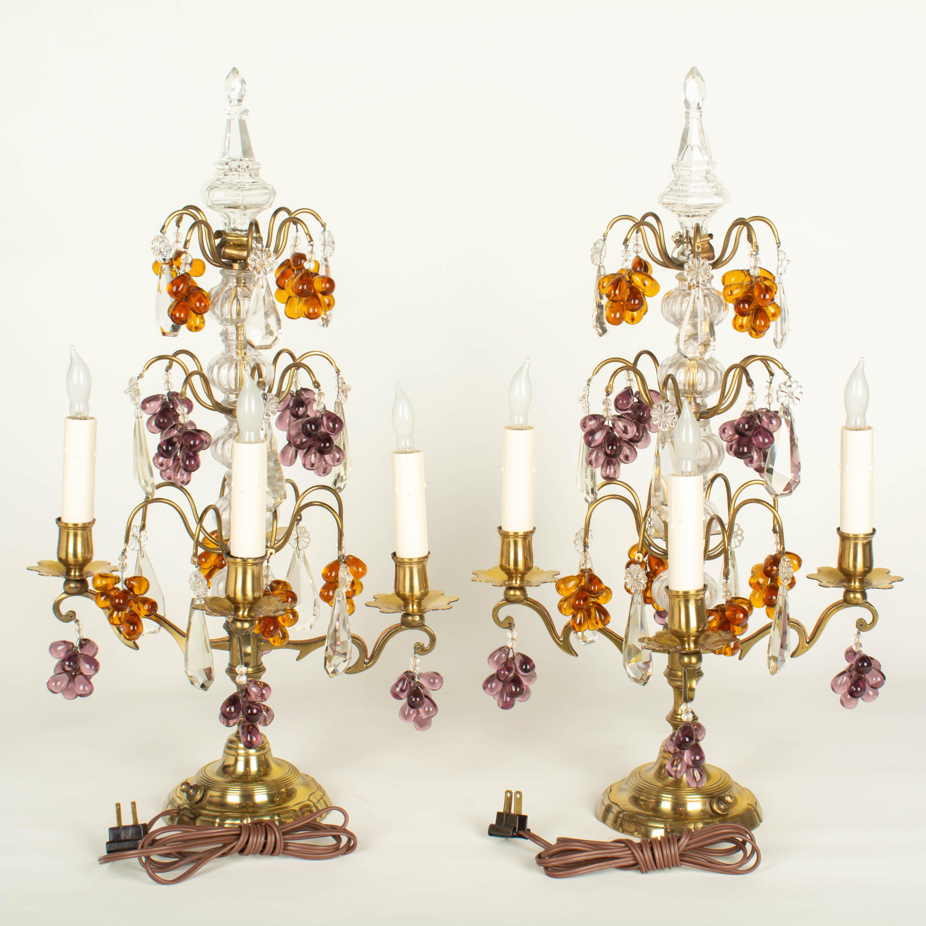 Cast French Crystal Girandoles with Grape Clusters