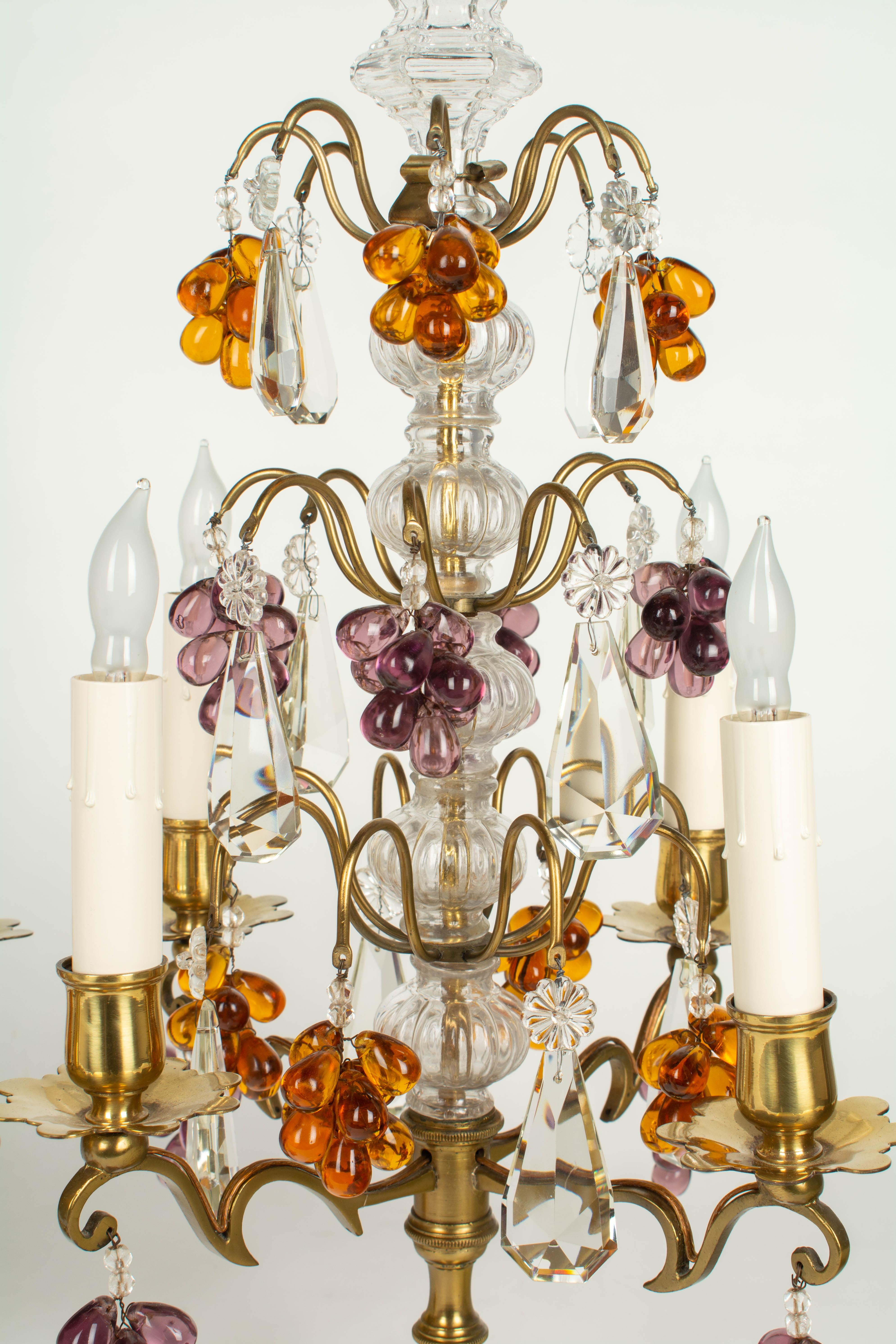 Glass French Crystal Girandoles with Grape Clusters