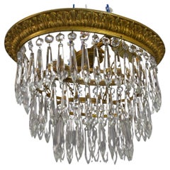 French Crystal Glass and Bronze Three-Tier Oval Flush Mount, ca 1920
