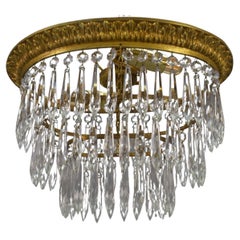 French Crystal Glass and Bronze Three-Tier Oval Flush Mount, ca 1920