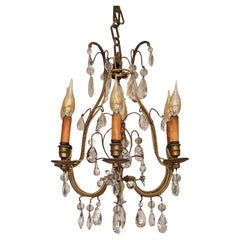 French crystal  glass and gilt metal 6 arm chandelier