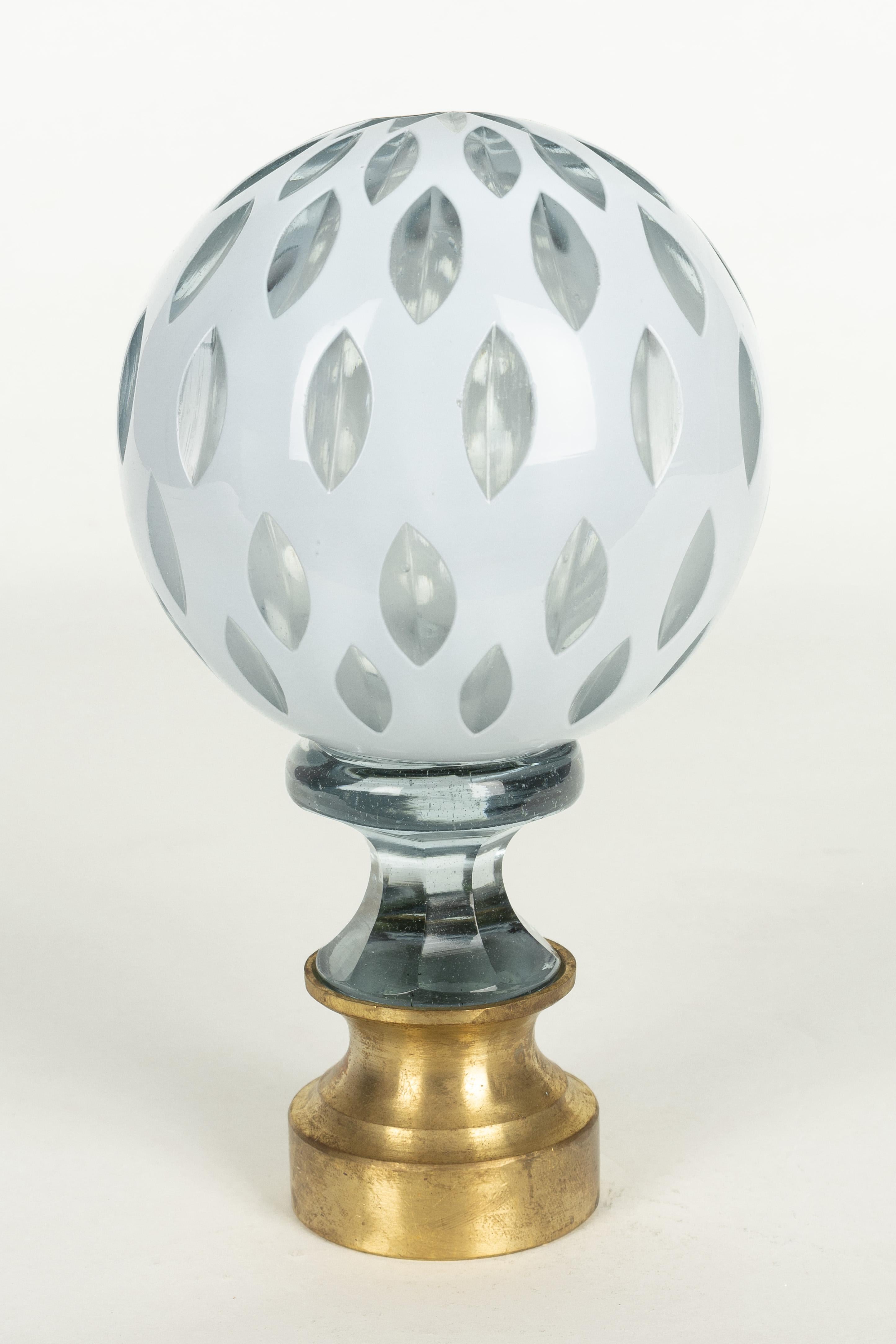 Cast French Crystal Glass Boule d'escalier or Newel Post Finial