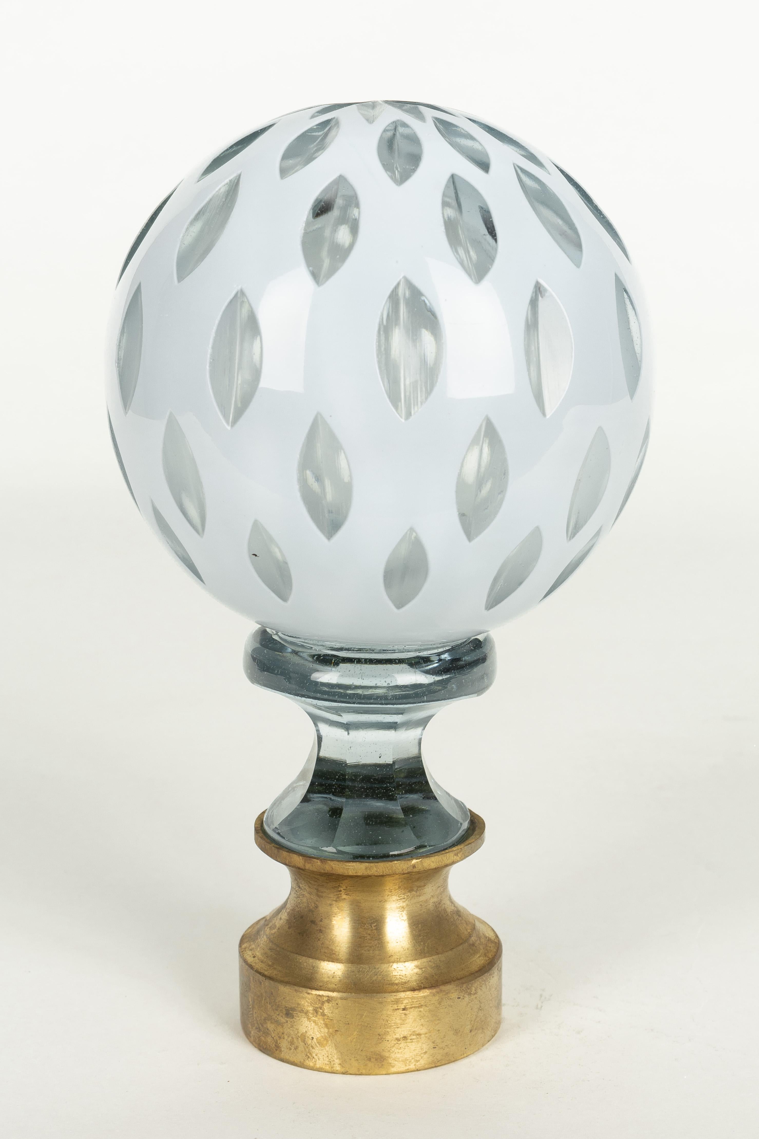 French Crystal Glass Boule d'escalier or Newel Post Finial In Good Condition In Winter Park, FL
