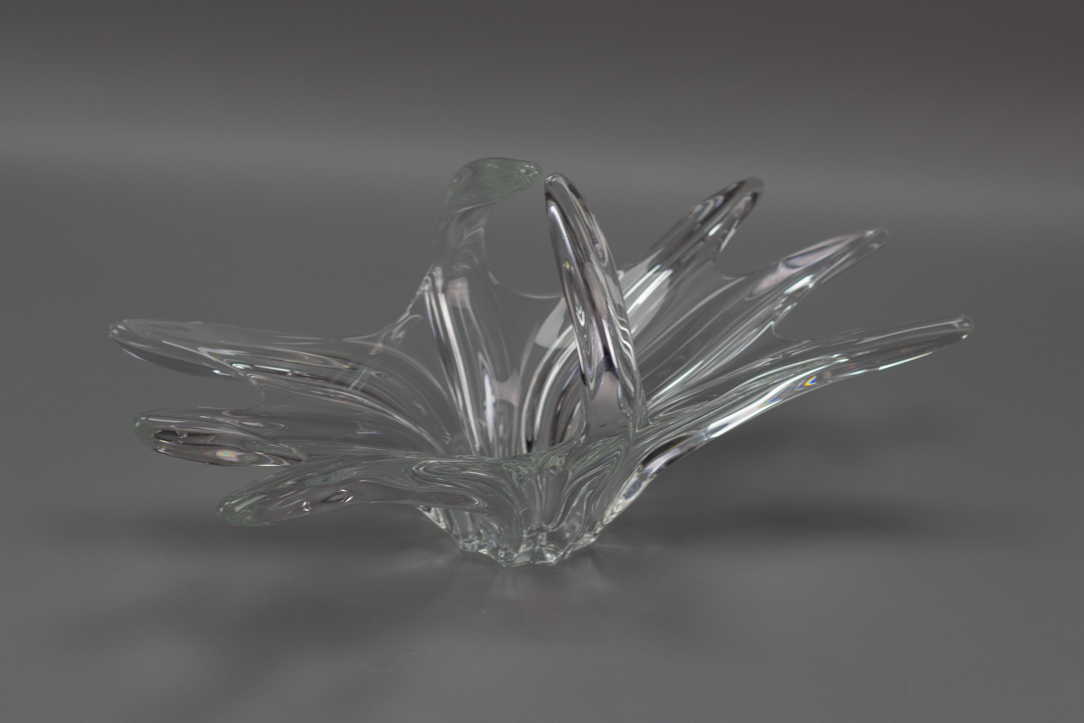 Adorable translucent hand-blown crystal glass fruit bowl or centerpiece by Art de Vannes France, 1960s. 
On the bottom marked with an etched factory mark Art Vannes France.
Dimensions: height: circa 22 cm / 8.66 in; width: circa 19 cm / 7.48 in;