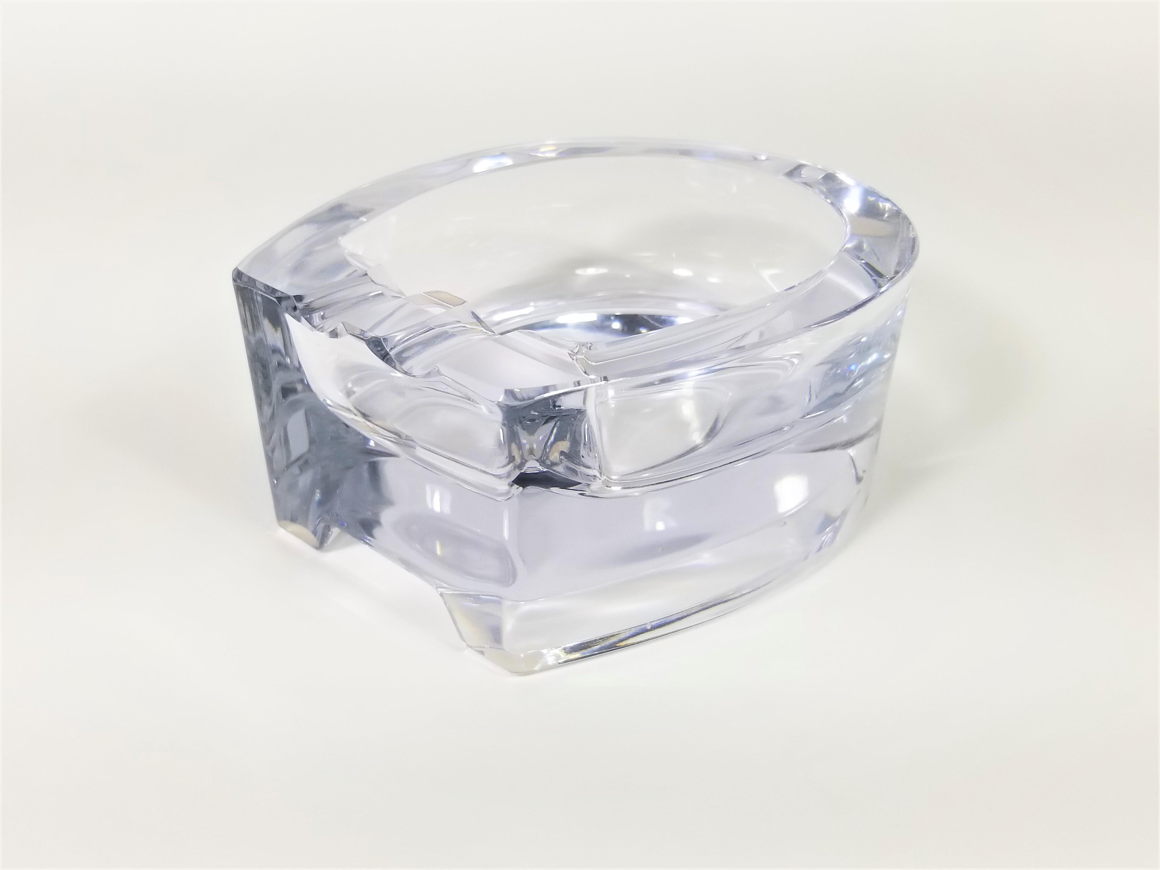 1970s 1980s French Crystal Ashtray in the design of a Horseshoe. Heavy Sturdy Weight. Still Retains original marking stamp. Made in France. 