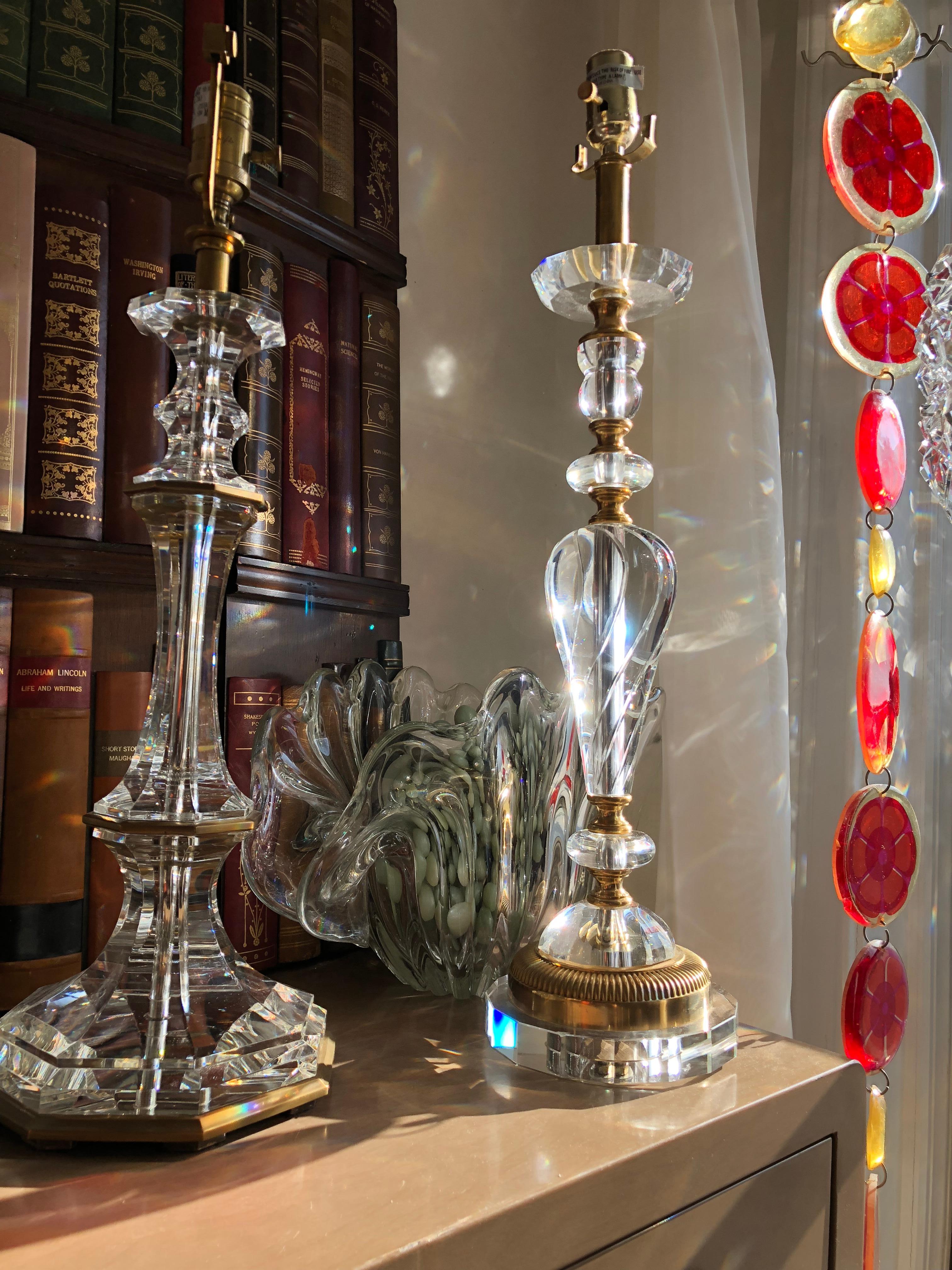 Hollywood Regency French Crystal Layered or Brass Table Lamp, Organic Modern Regency, Vintage Glam
