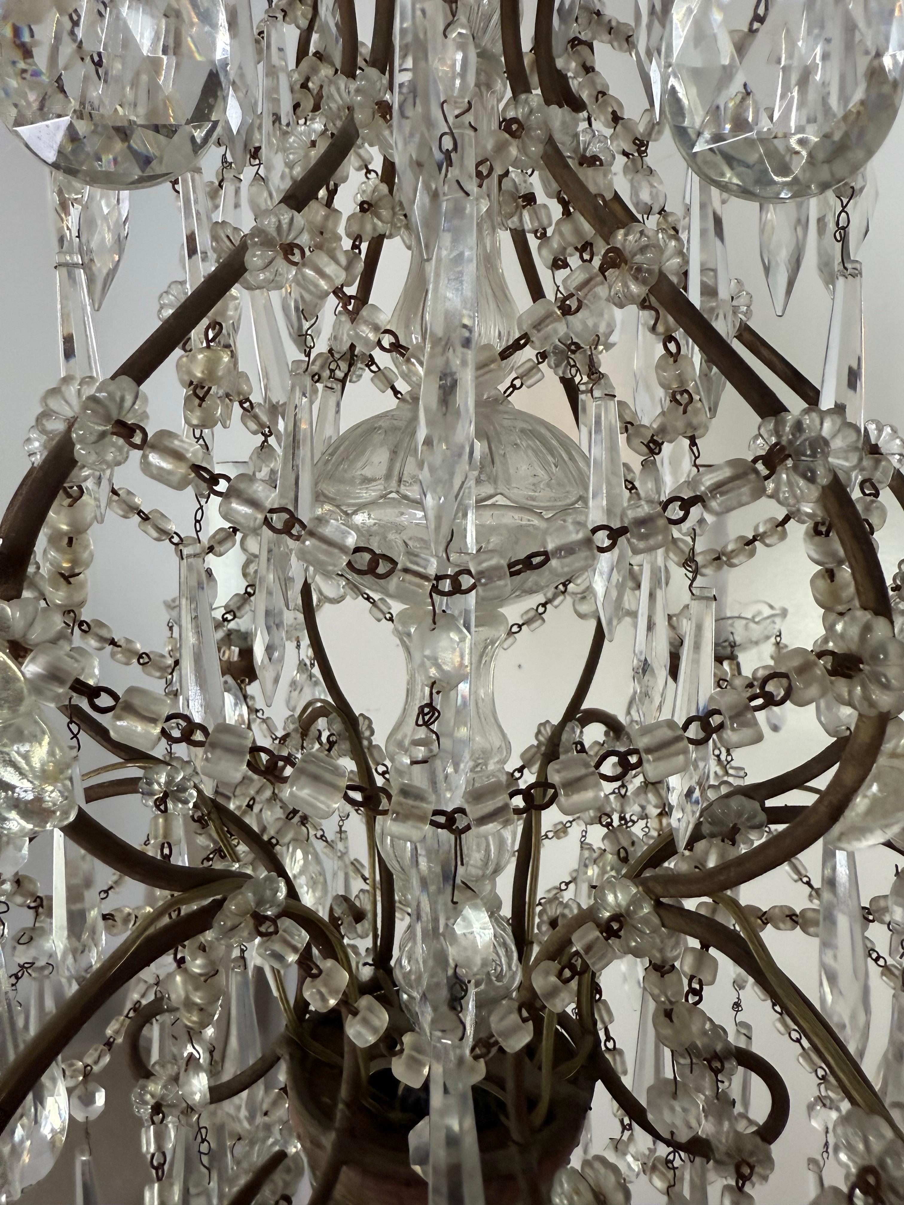 Lampadario di cristallo francese con perline a forma di maccheroni A.I.C. 1930 in vendita 4