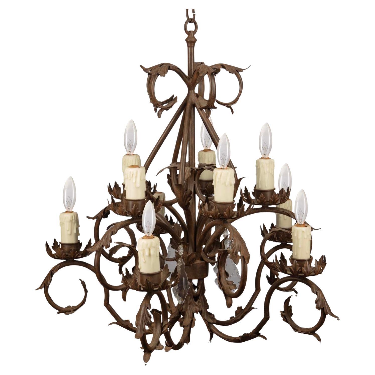 Lustre en cristal Marron avec bras en fer courbé en vente
