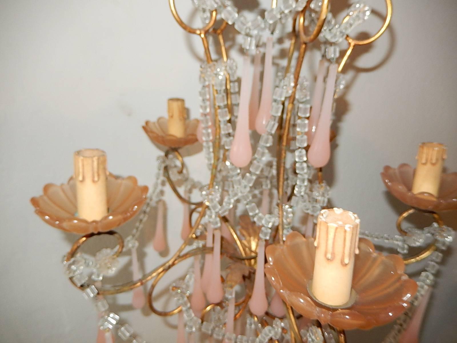 French Crystal Pink Bubble Gum Opaline Drops Bobeches and Beads Chandelier 2