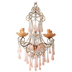 French Crystal Pink Bubble Gum Opaline Drops Bobeches and Beads Chandelier