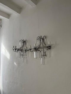 Appliques à prismes en cristal françaises 3 lumières extrêmement anciennes et étonnantes, vers 1900