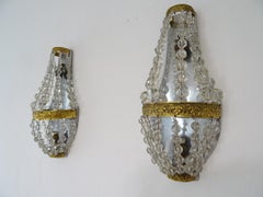 French Crystal Prisms Balls Empire Sconces, circa 1930 Sparklers