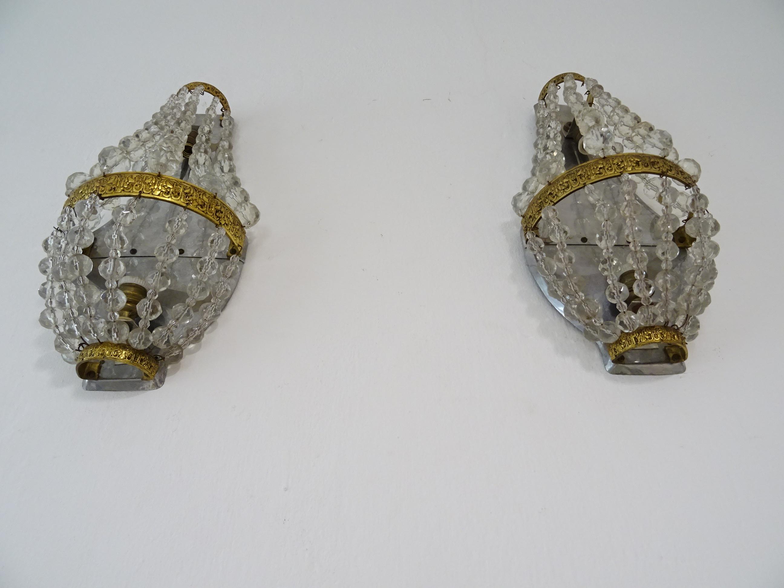 French Crystal Prisms Empire Sconces, circa 1930 In Good Condition For Sale In Firenze, Toscana