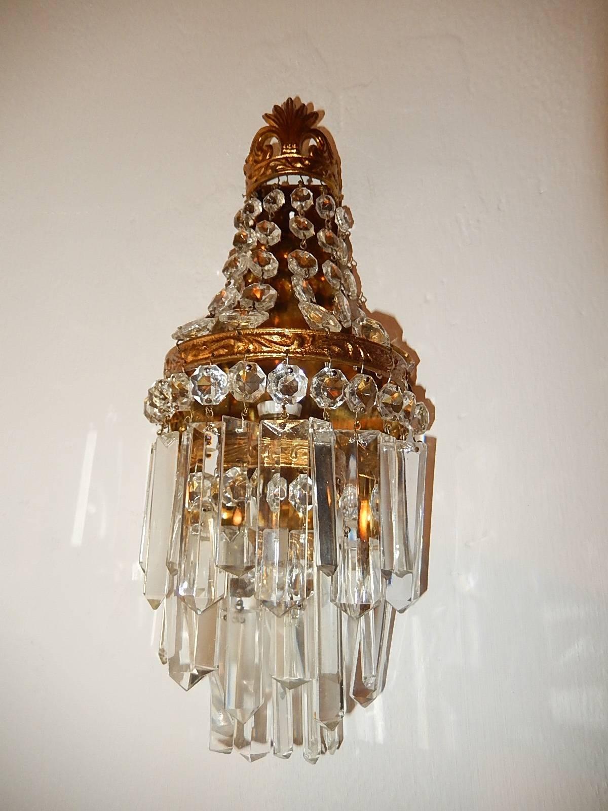 Mid-20th Century French Crystal Prisms Empire Sconces, circa 1930